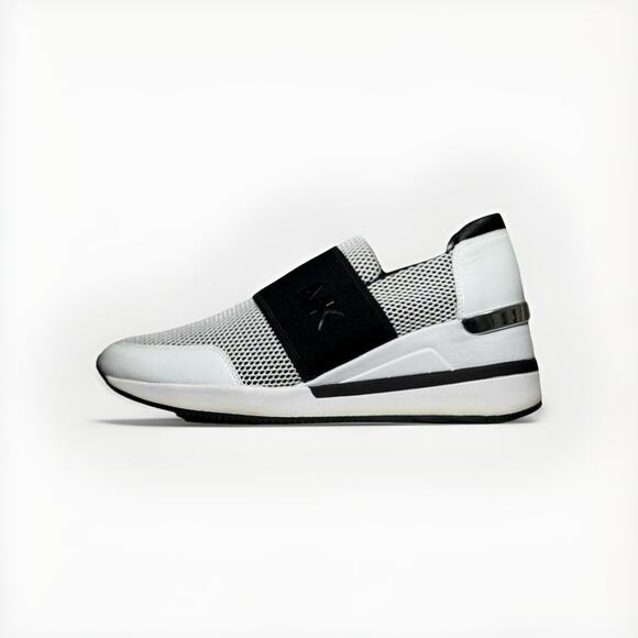 Michael Kors Felix Trainer Knit Slip-On Sneakers White Black Women’s 8.5M MK - Picture 1 of 9